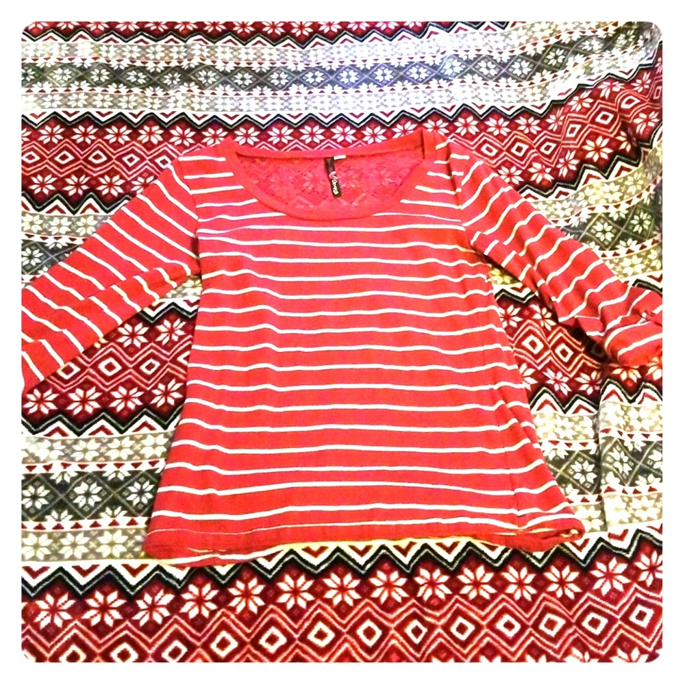 Red, white striped, half sleeved shirt
